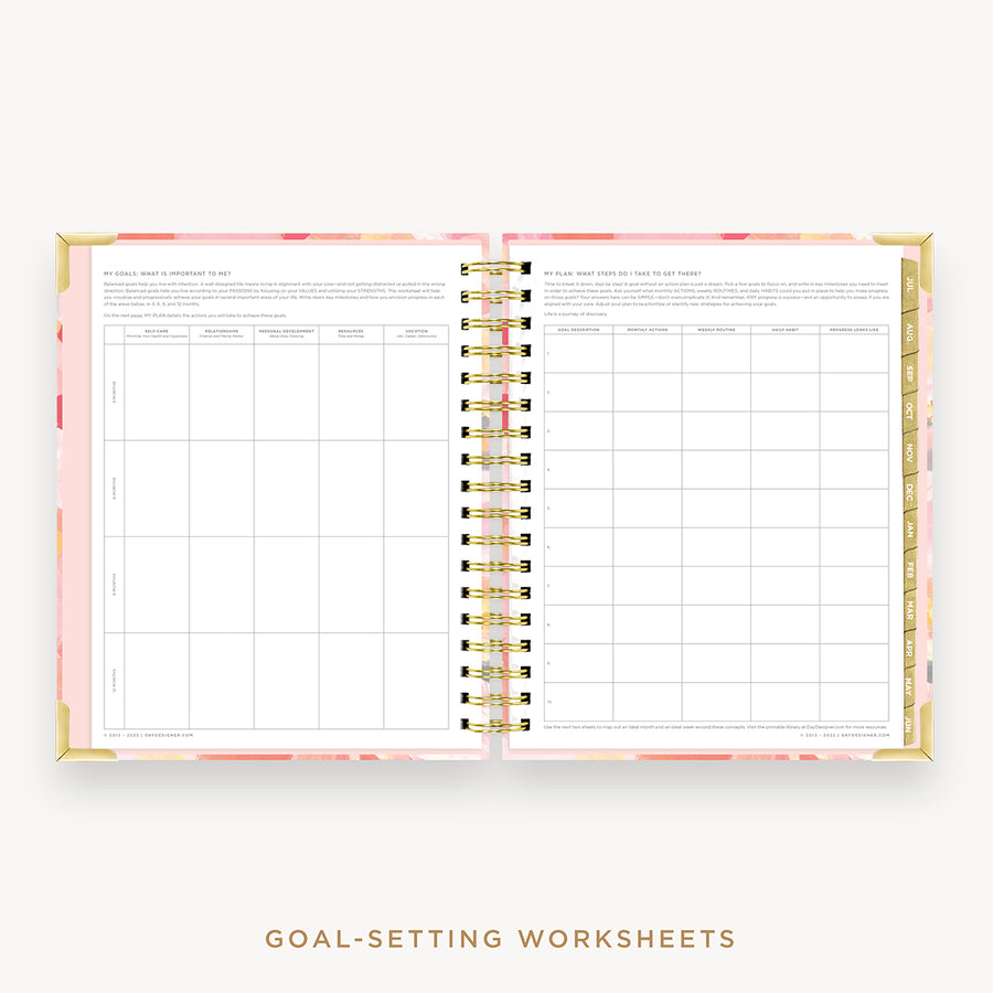 Day Designer's 2023 Daily Planner Sunset with goals worksheet.