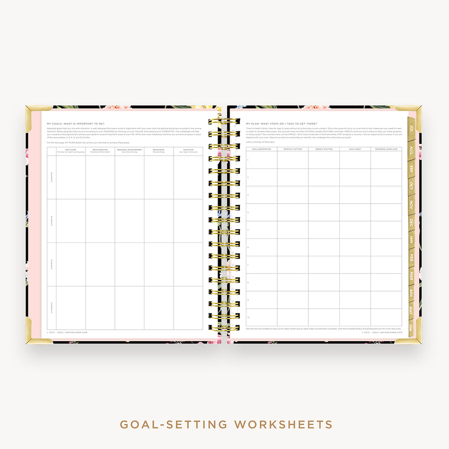 Day Designer's 2023 Daily Planner Wild Blooms with goals worksheet.