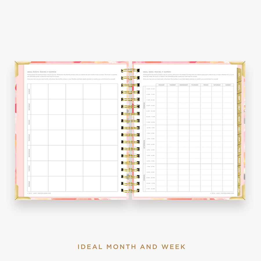 Day Designer's 2023 Daily Planner Sunset with ideal month and week worksheet.