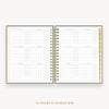 Day Designer's 2023 Daily Planner Charcoal Bookcloth with a two-page spread of the 2023-2024 calendar year.