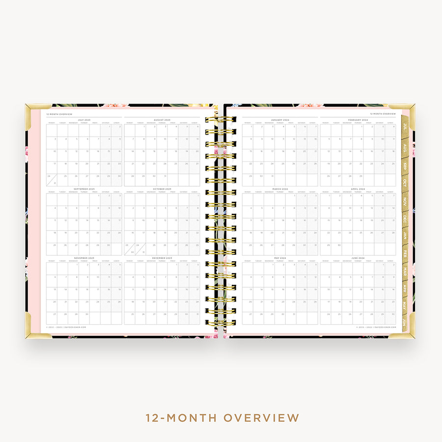 Day Designer's 2023 Daily Planner Wild Blooms with a two-page spread of the 2023-2024 calendar year.
