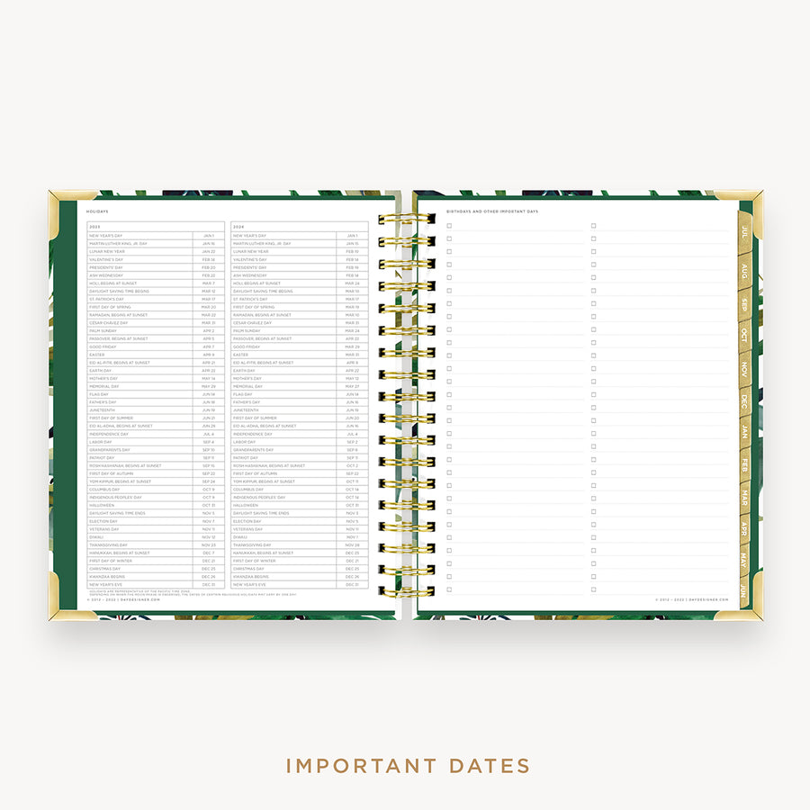 Day Designer's 2023 Daily Planner Bali with dates for 2023-2024 Holiday's and birthday tracker.