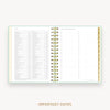 Day Designer's 2023 Daily Mini Planner Sage Bookcloth with dates for 2023-2024 Holiday's and birthday tracker.