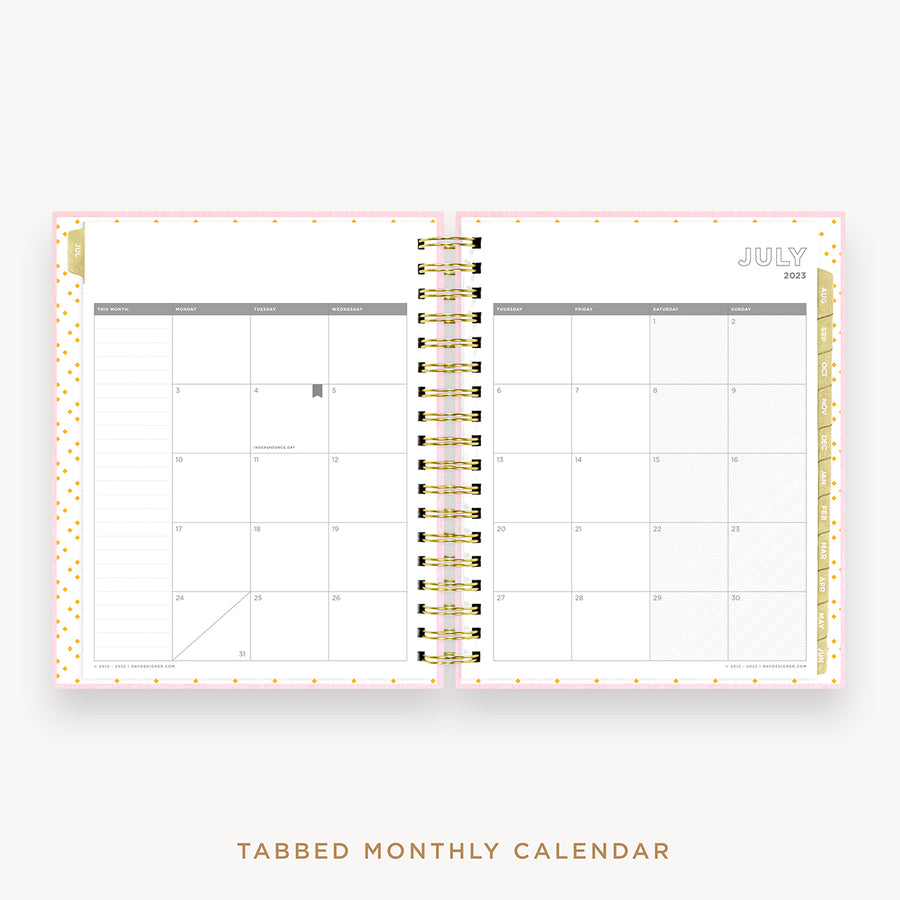 Day Designer's 2023 Daily Planner Peony Bookcloth with monthly calendar planning page.