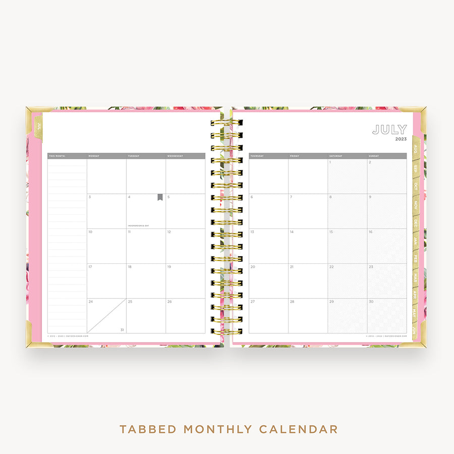 Day Designer's 2023 Daily Planner London Rose with monthly calendar planning page.